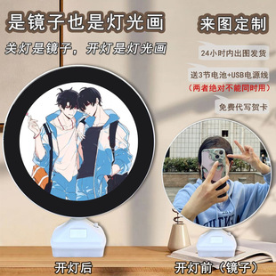 Round Mirror Lighting Painting Camouflage Learning Scum Xie Yu He Chao Surrounding Home Creative Simple Nightlight Desktop Table