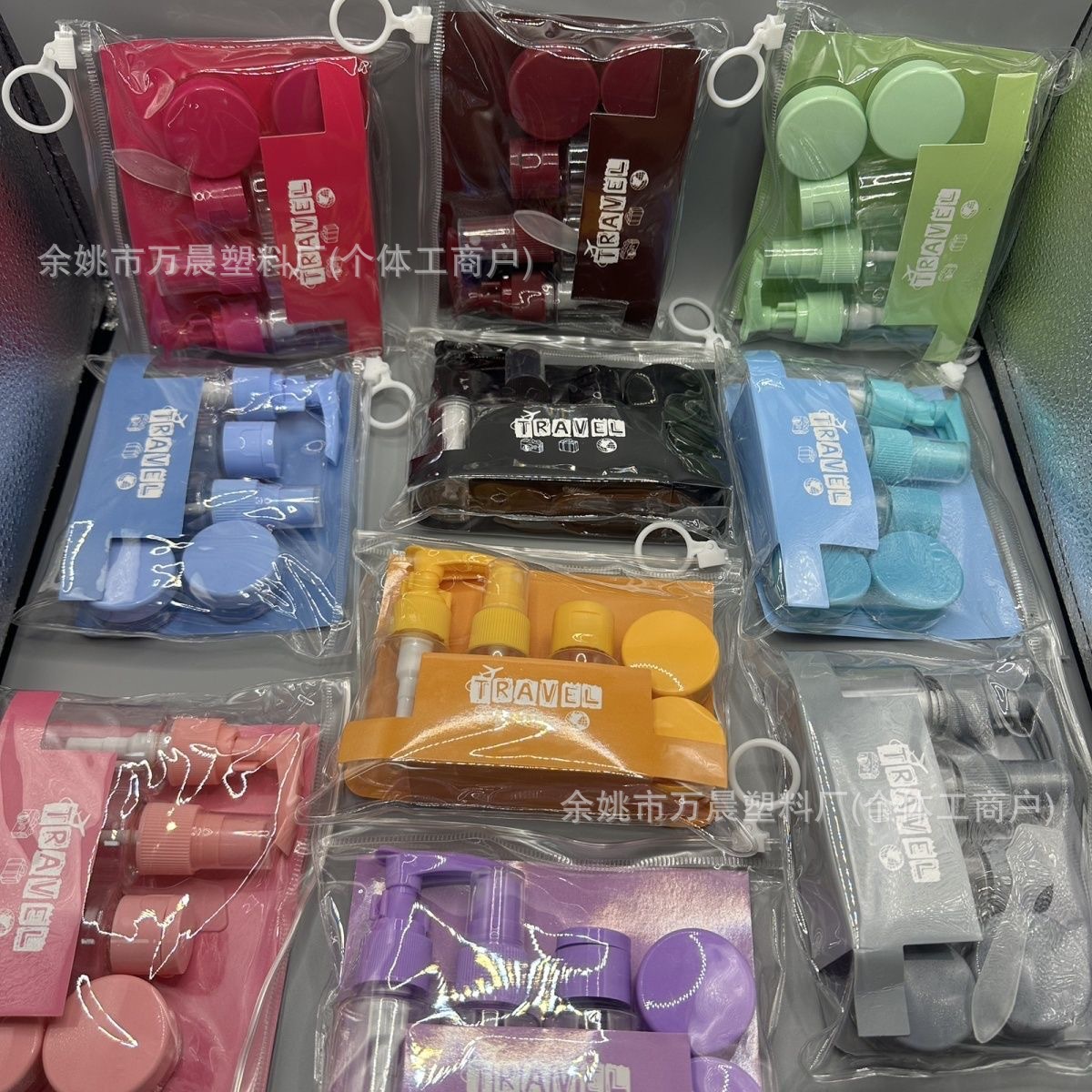 Botella de PET bolsa de PVC botella de viaje 6 - en - 1 set portátil ahorrar espacio para viajar champú esencial