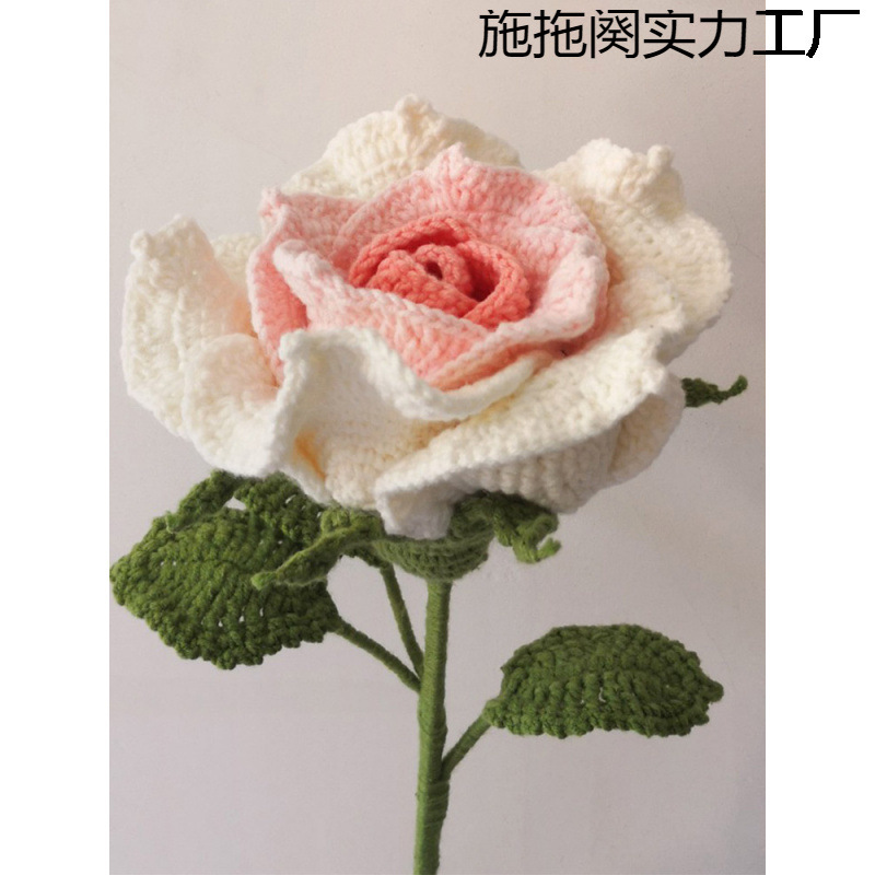 钩针花束手工编织泰国玫瑰花材料包毛线初学者钩织成品手捧花|undefined