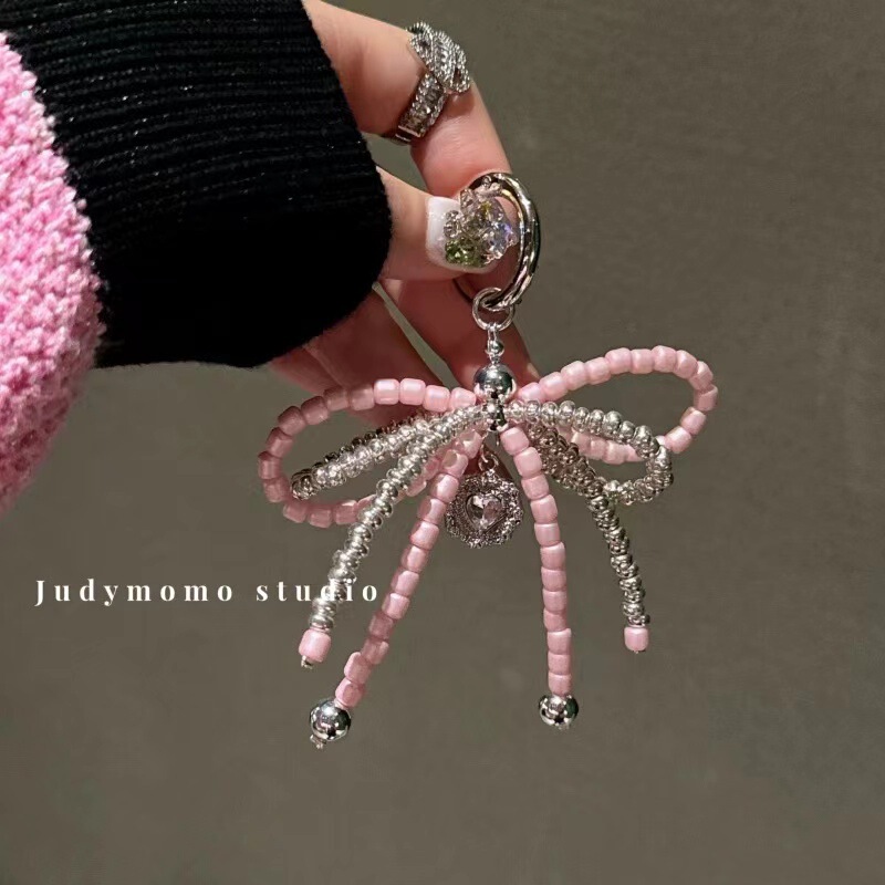 Ins Ballet Girl Style Pink Bow Beaded Chain Mobile Phone Chain for Apple Mobile Phone Case Universal Hanging Chain