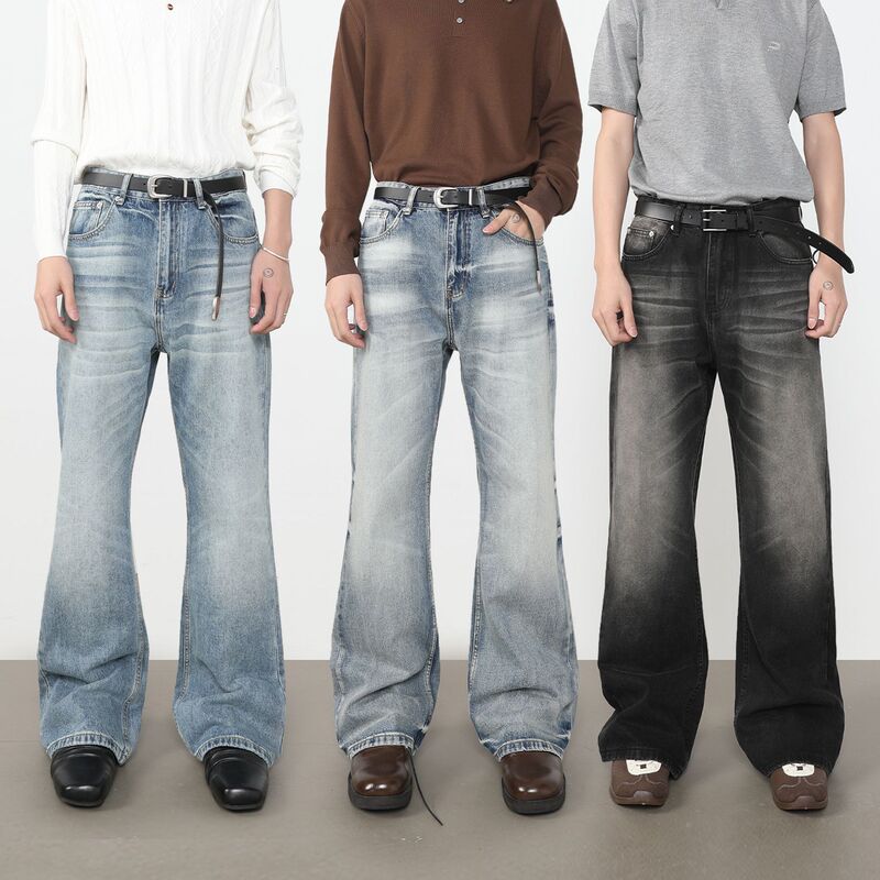Nirben Cowboy | American High Street Whiskered Washed Jeans Men's New Micro-Flared Loose Straight Trousers Nirben Cowboy | American High Street Whiskered Washed Jeans Men's New Micro-Flared Loose Straight Trousers