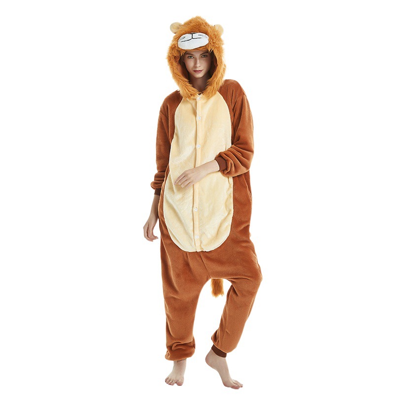 Animal de una sola pieza pijamas dibujos animados franela puntada hombres y mujeres de invierno cálido coral al por mayor engrosada terciopelo pareja