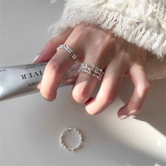 小眾設計線條纏繞柵格開口戒指女925純銀ins簡約疊戴多層食指戒潮