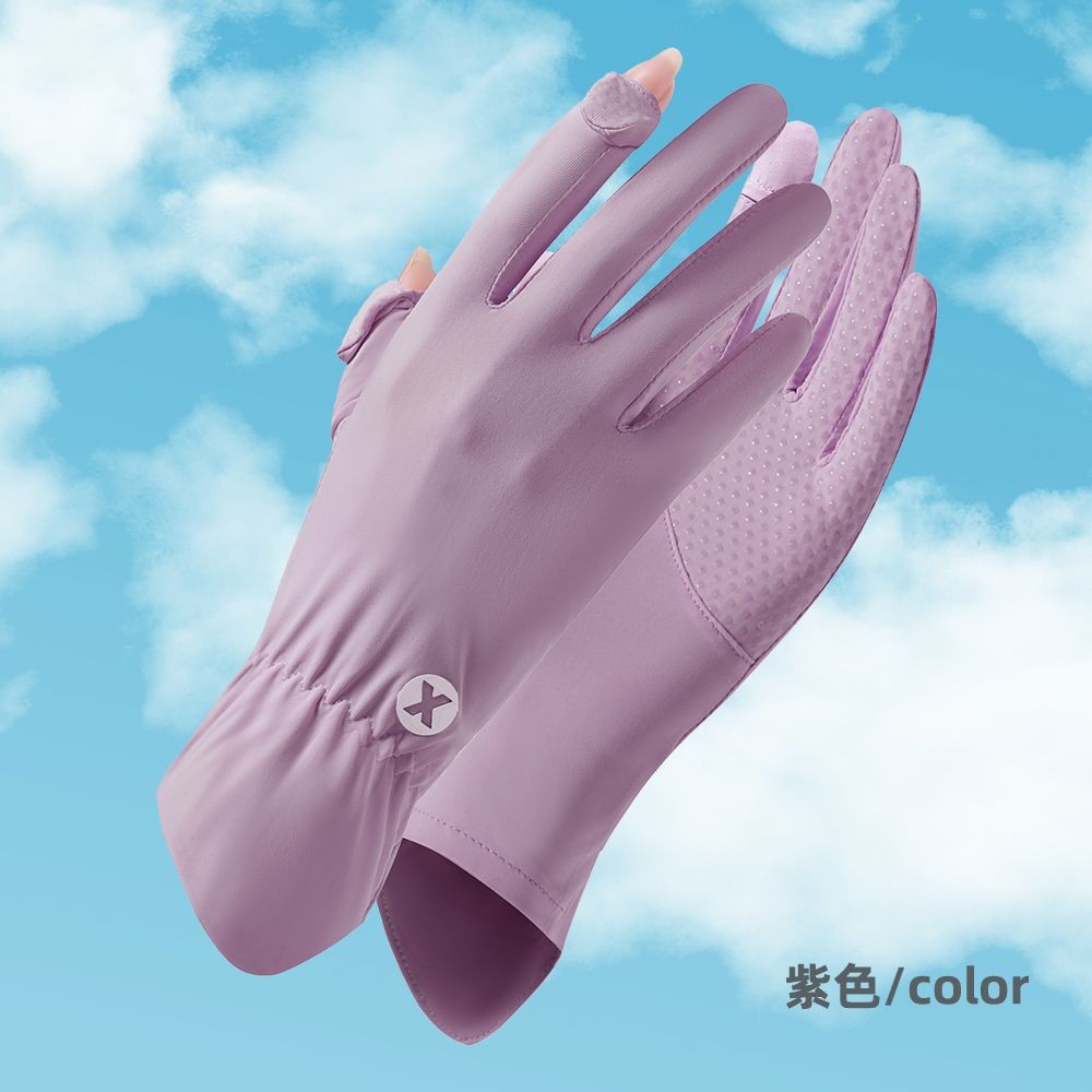 Guantes de protección solar para mujer de verano de seda fina de hielo al aire libre a prueba de rayos UV transpirable fugas de dos dedos guantes antideslizantes