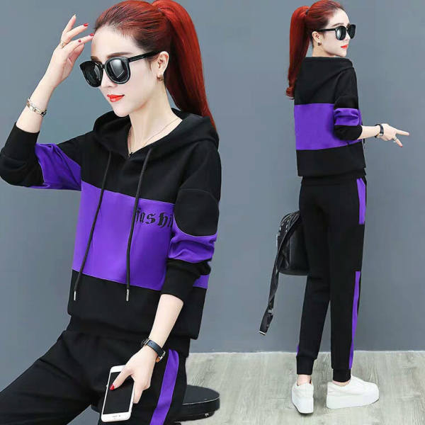 Spring and Autumn New Fashion Running Sports suit Women's Casual Thin Korean-style Loose Hooded Sweatshirt plus size Two-piece Set
