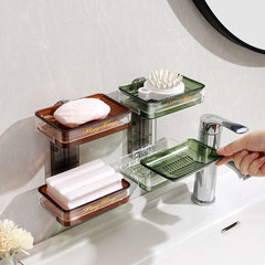 Creative punch-free soap box bathroom drain wall-mounted soap box bathroom rack suction cup double-layer soap rack