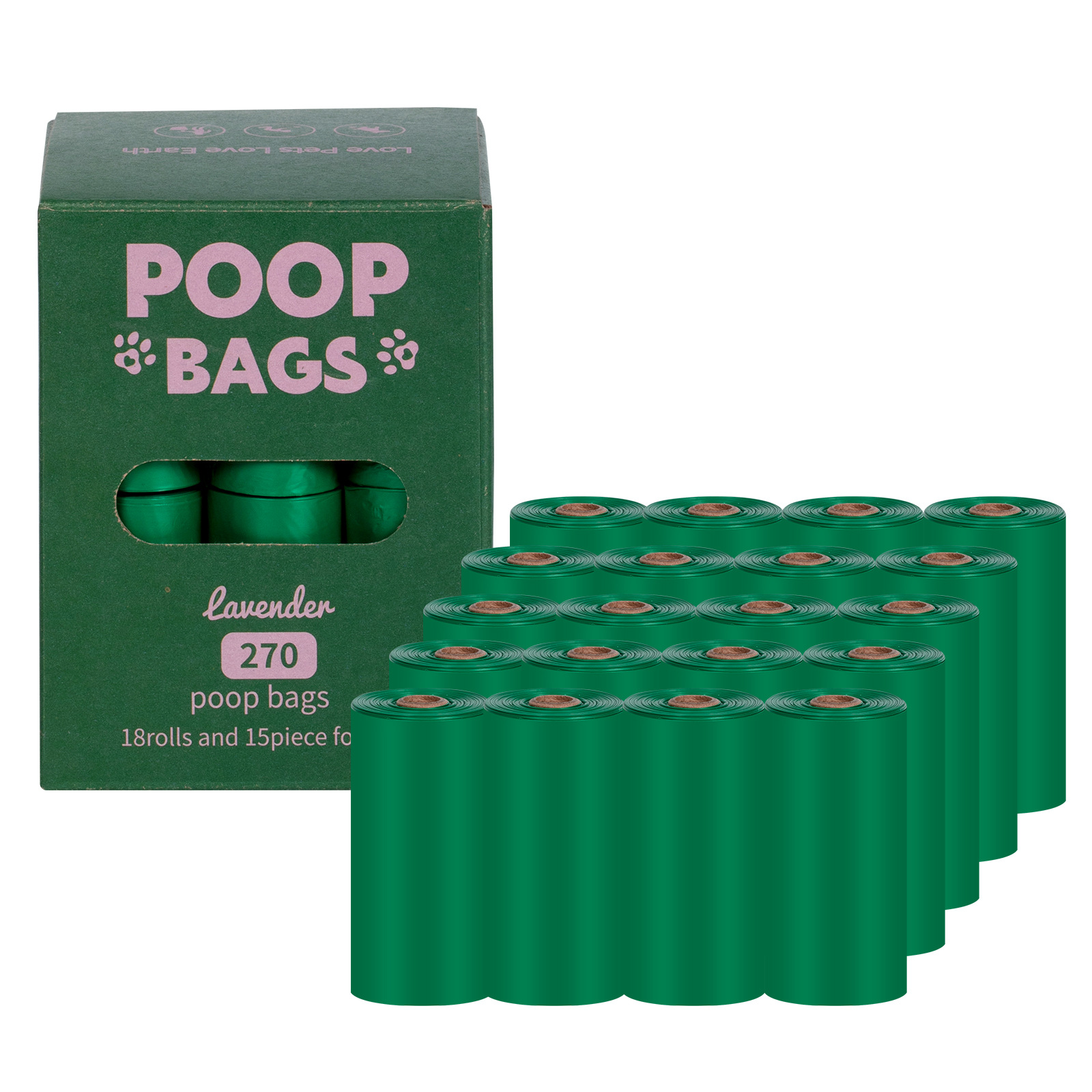 Nuevo medio ambiente biodegradable bolsa de basura de mascotas bolsa de basura distribuidor de bolsa de heces OPP caja de cabeza de fijación empaquetada bolsa de heces