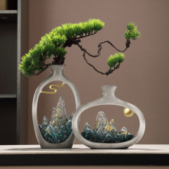 高級感築山花瓶置物リビング玄関博古棚オフィステーブル中古風装飾工芸品移転