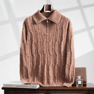 Autumn and Winter New 100 Cashmere Men's Turtleneck Zipper Knitted Solid Color Warm All-match Pullover Casual Sweater