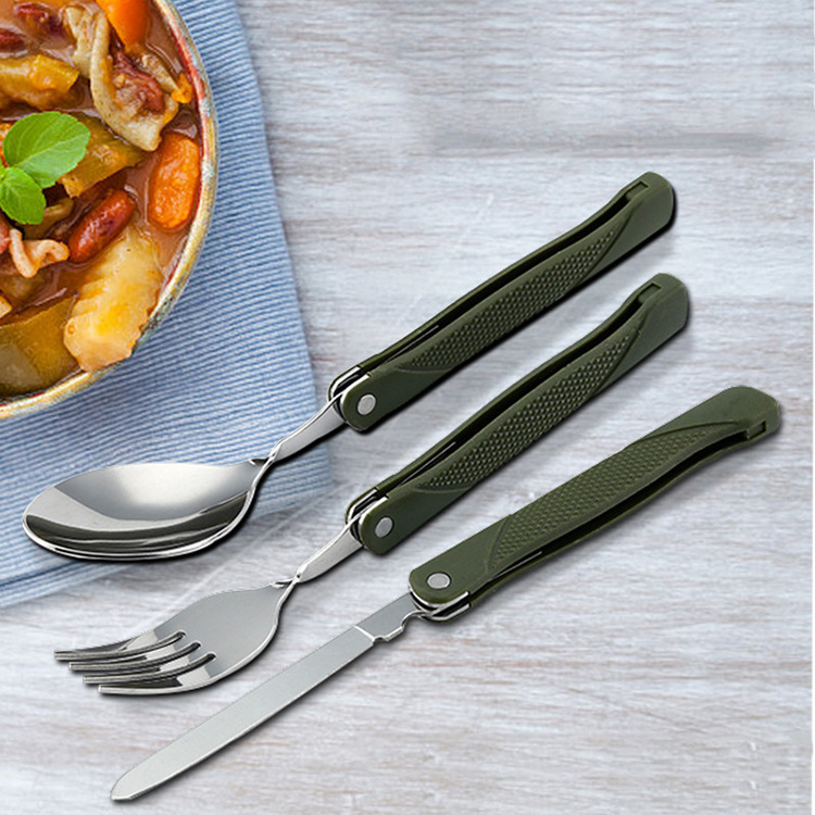 餐刀勺子叉子户外三件套带收纳包 多功能可折叠户外餐具