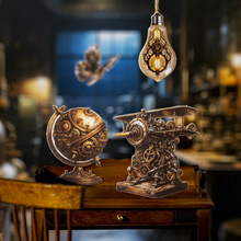 复古金属花收藏室硬卡贴纸 金属灯泡蝴蝶素材装饰拼贴手帐diy百搭