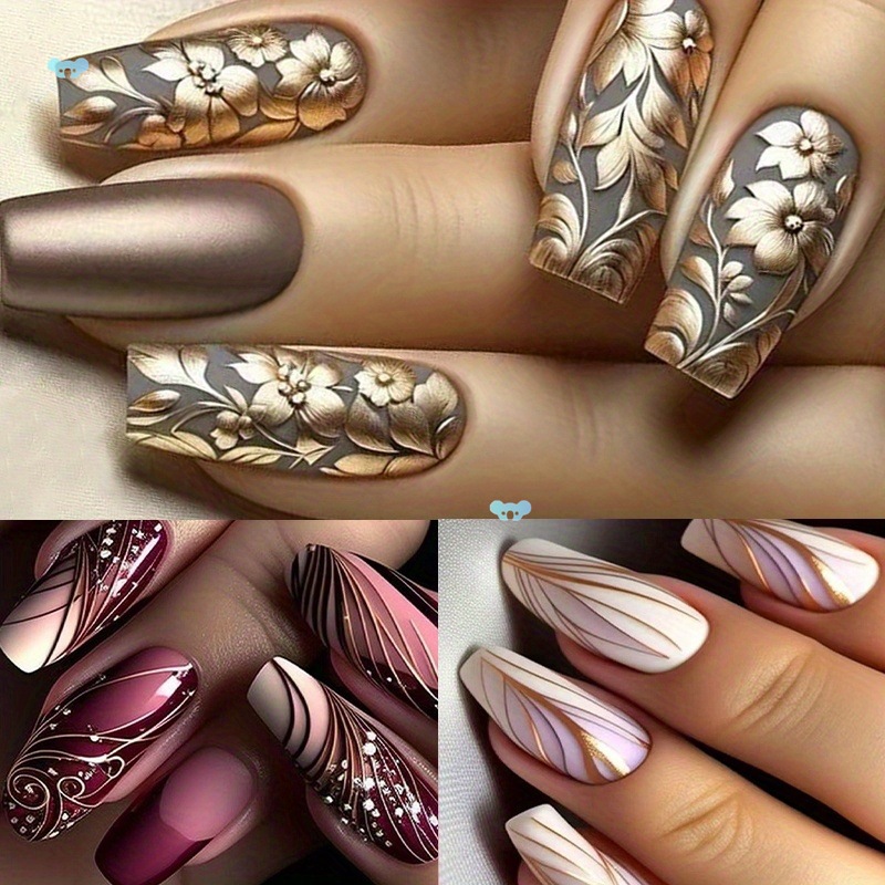 72pcs (3pack) Square Medium Length Matte Floral Design跨境