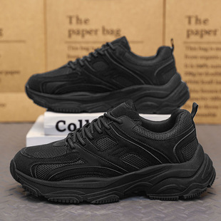 Pure black men's shoes for autumn 2025 new work labor protection shoes non-slip wear-resistant men's running sports dad shoes thick sole