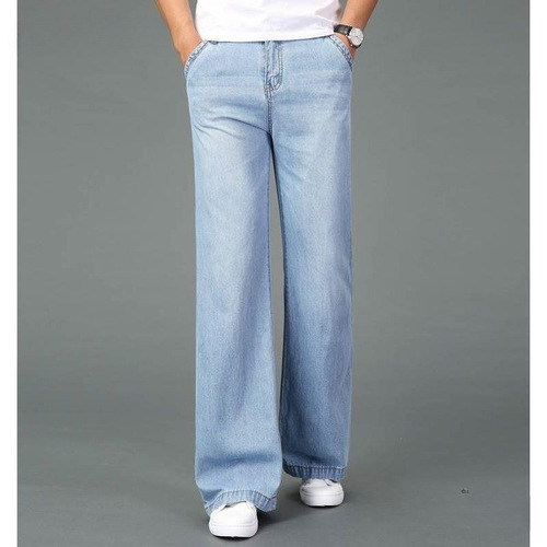 Men's denim flared pants, spring/summer new style, men's wide-leg trousers with flared hems, loose-fitting, long, with thick legs.
