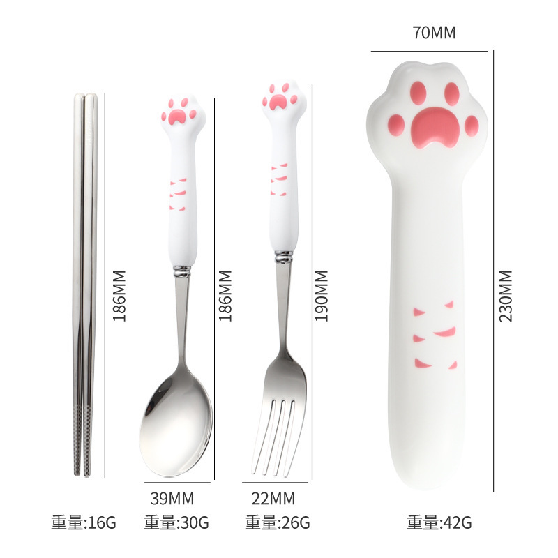 316不锈钢儿童餐具 创意卡通可爱家用儿童猫爪吃饭勺叉套装|undefined