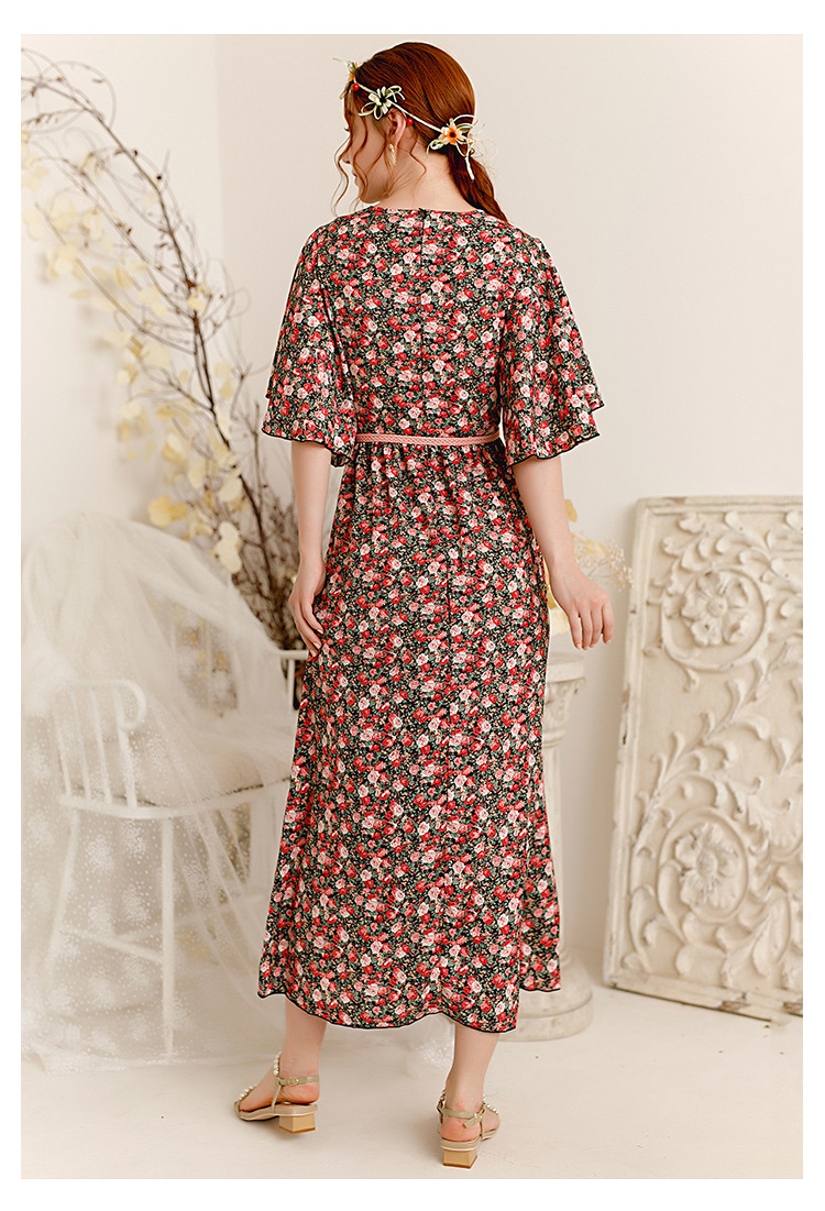 floral chiffon long-sleeved dress  NSXS35817