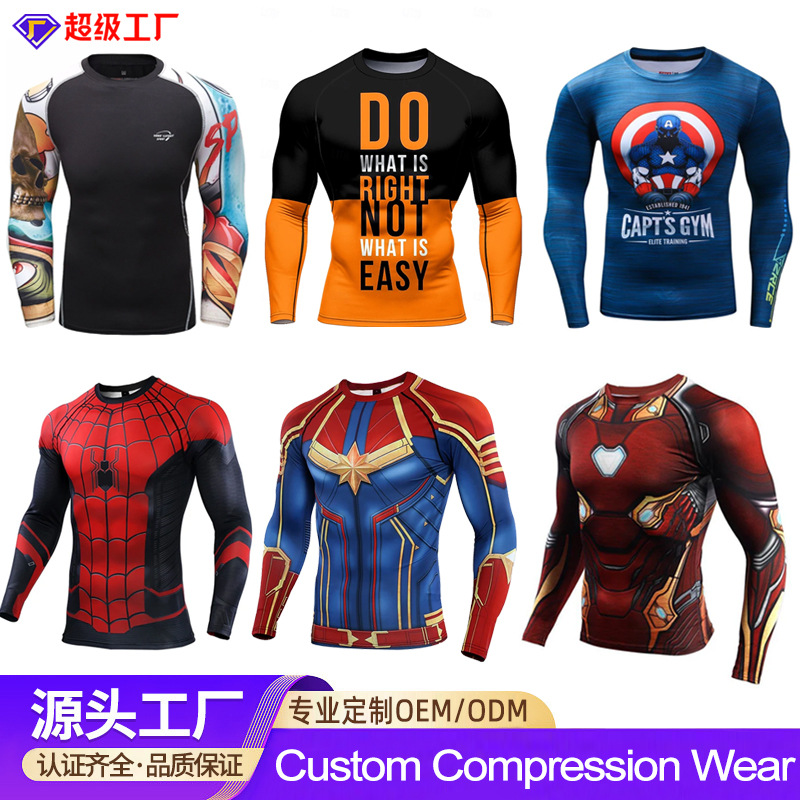 Cross-Border Quick-Drying Long-Sleeved American-Style Sports Tight-Fitting Combat Clothing Elastic Sports Fitness Coach Autumn and Winter Sportswear Customization