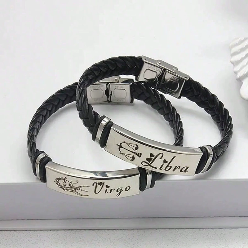 Zodiac signs stainless steel, woven bracelet, European style, punk style