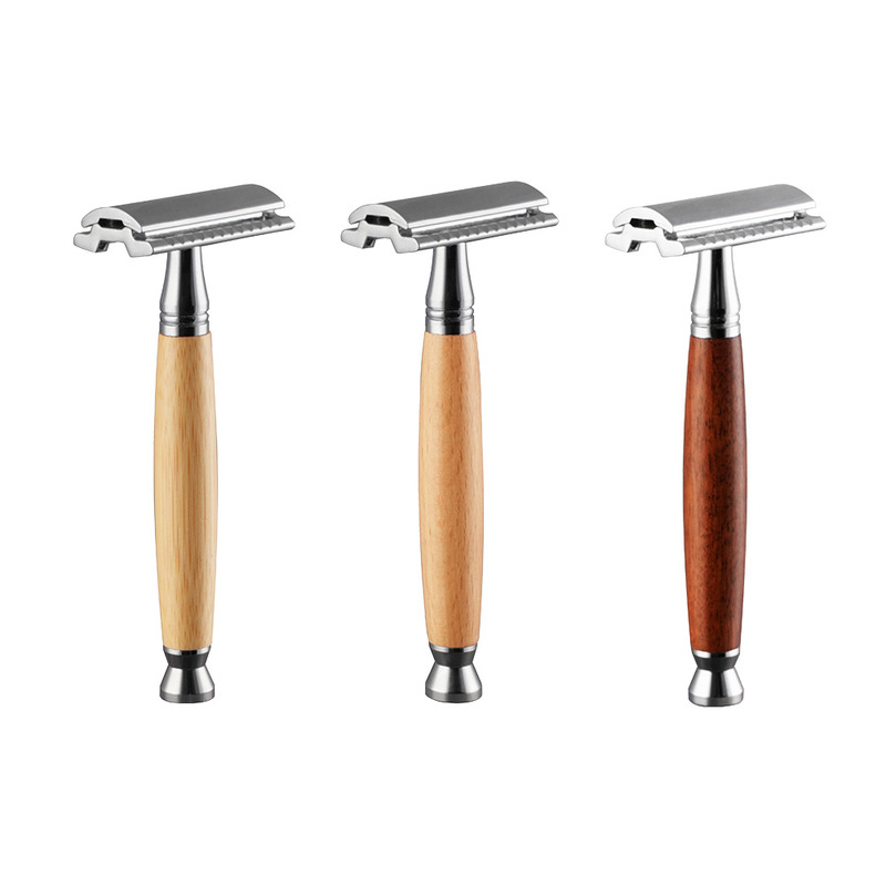Old-fashioned manual razor traditional razor double-sided razor solid wood main pole with zinc alloy metal head