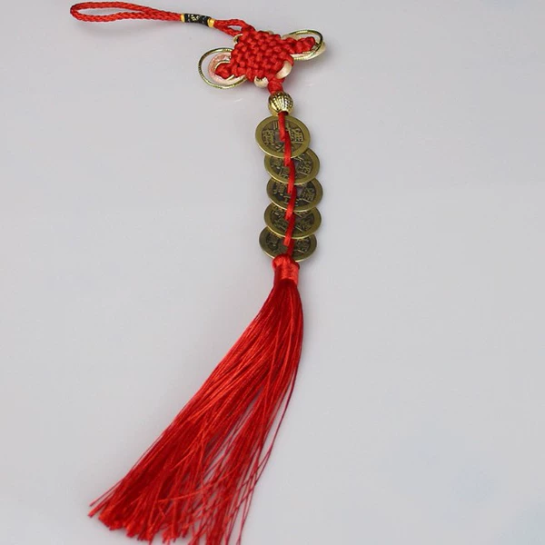 Fugui Knot Copper Five Emperors Coins Pendant (Send cinnabar hook)