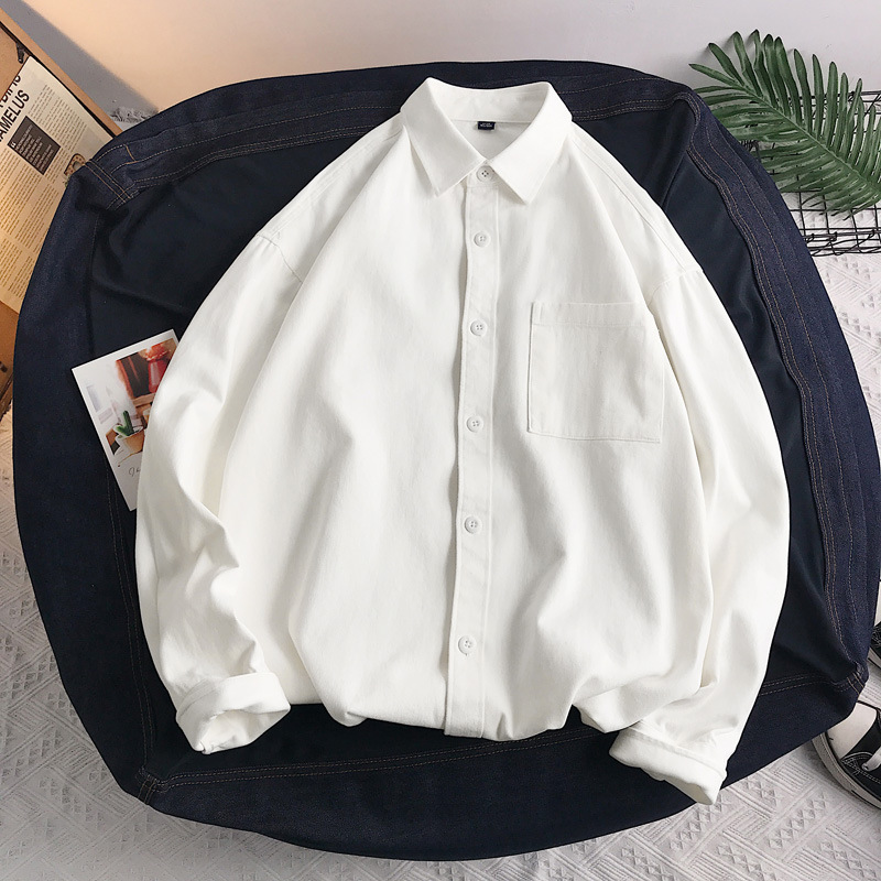 New Heavy Cotton Shirt Men's Long-sleeved Ins Trendy Hong Kong-style Japanese-style Loose Jacket Spring Interior Casual Tooling