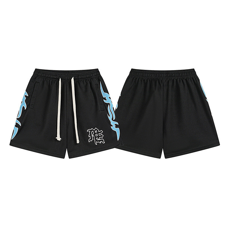 Mixed Emotion Basketball Shorts Mesh Flame Print Black Blue
