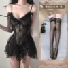 2044 black nightgown + black lace stockings