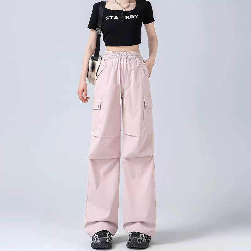 防水工装裤女美式休闲运动裤新款夏季高腰显瘦多袋裤速干阔腿裤子