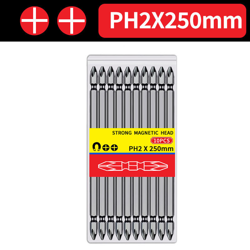 Auténtico destornillador magnético fuerte S2 cabezal de destornillador eléctrico superduro juego de combinación de una palabra cabezal de cruz de doble cabezal alargado