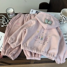 韩版童装2025新款秋冬女童卡通加绒卫衣外套儿童针织卫裤两件套潮