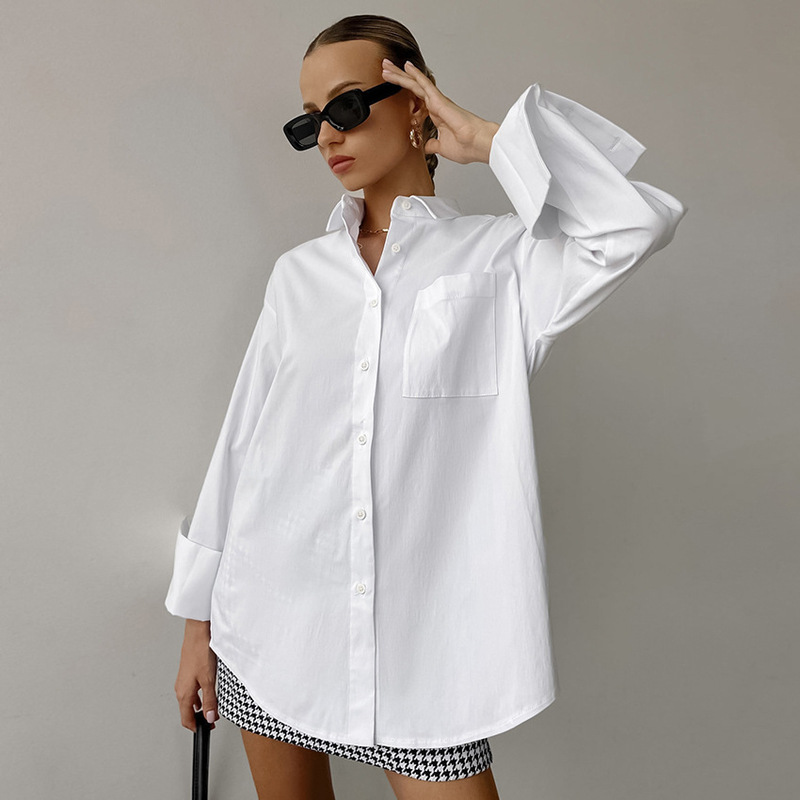 Simple oversize Boyfriend Style White Shirt Casual Fashion 2025 Spring/Summer Casual Commuter Versatile Mid-length Women Simple oversize Boyfriend Style White Shirt Casual Fashion 2025 Spring/Summer Casual Commuter Versatile Mid-length Women