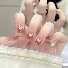 Summer and Autumn New Arrival Wearable Nail Art Wholesale Long Sleeve Blush Heart Beauty Nail Set Nail Stickers Jelly Glue