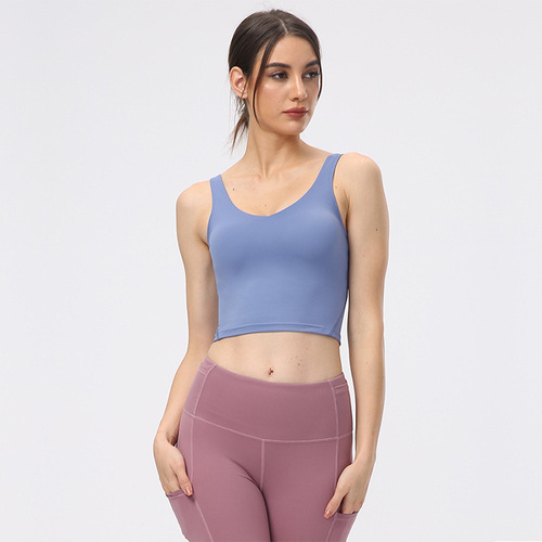Shockproof sports bra for women with chest pad for outer wear running fitness top U-shaped beautiful back antibacterial nude yoga vest