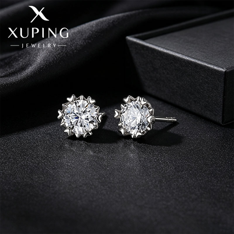 Pendientes de Botón de Corazón y Copo de Nieve de Aleación de Cobre Galvanizado para Mujer image 1