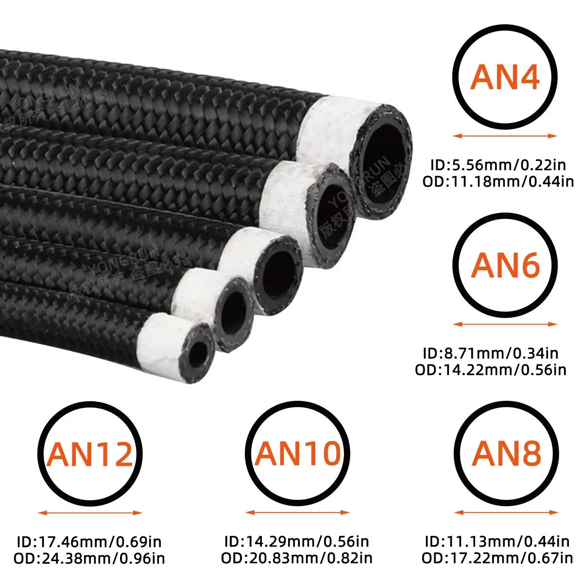 Tubo de aceite de trenzado de línea de nylon para automóviles modificados, tubo de combustible de goma, tubo de aceite, enfriador de aceite, conjunto de juntas de tubo de aceite