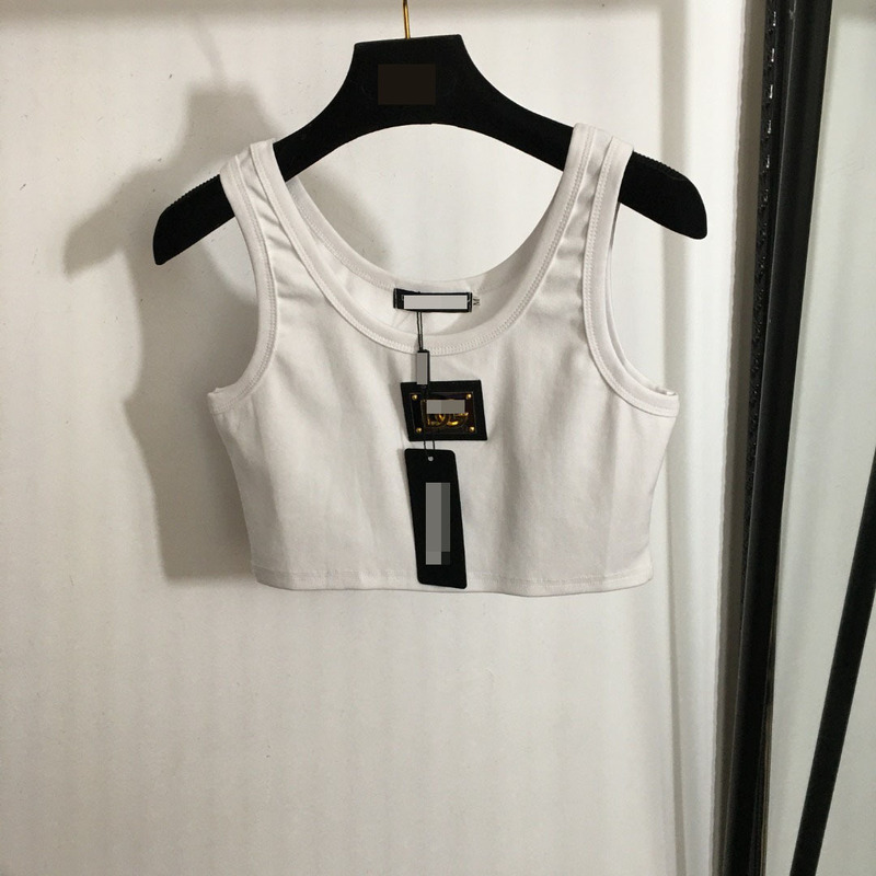 2025 Summer Nanyou High-End Hot-Selling Women's New Style Short Pure Cotton Tank Top with Metal Logo and Leather Label Decoration