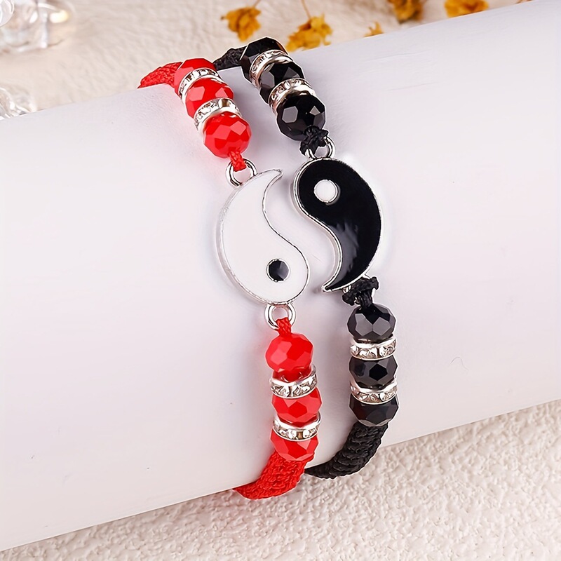 Black Red with diamond ring Taiji couple woven adjustable bracelet cross-border taiji yin and yang feng shui dripping bracelet
