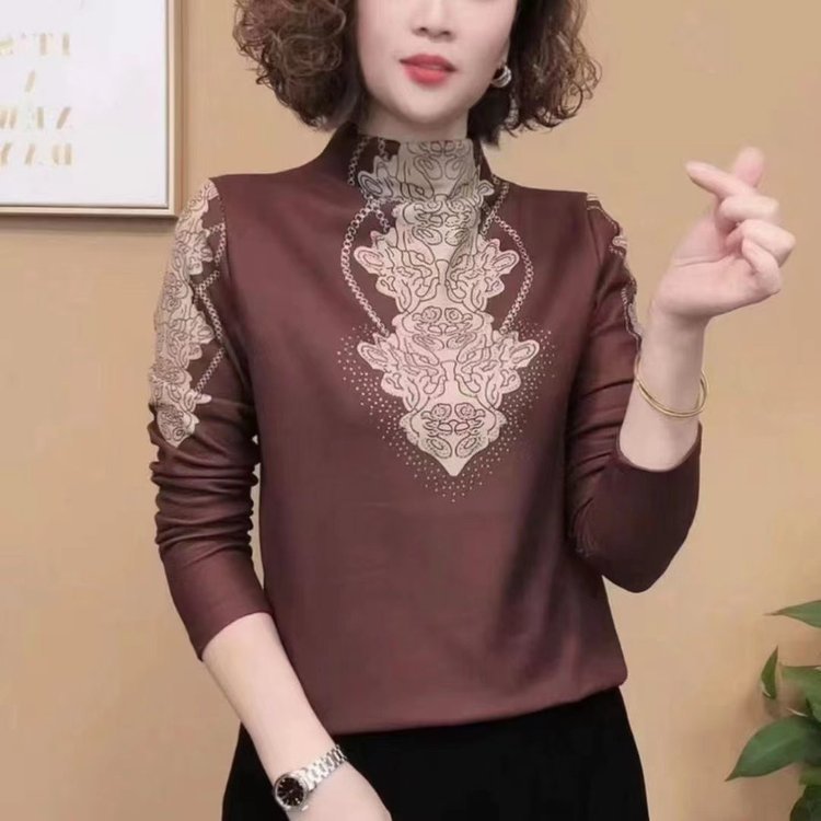 直播款 秋冬时尚半高领气质百搭长袖减龄打底衫上衣恤妈妈装|undefined