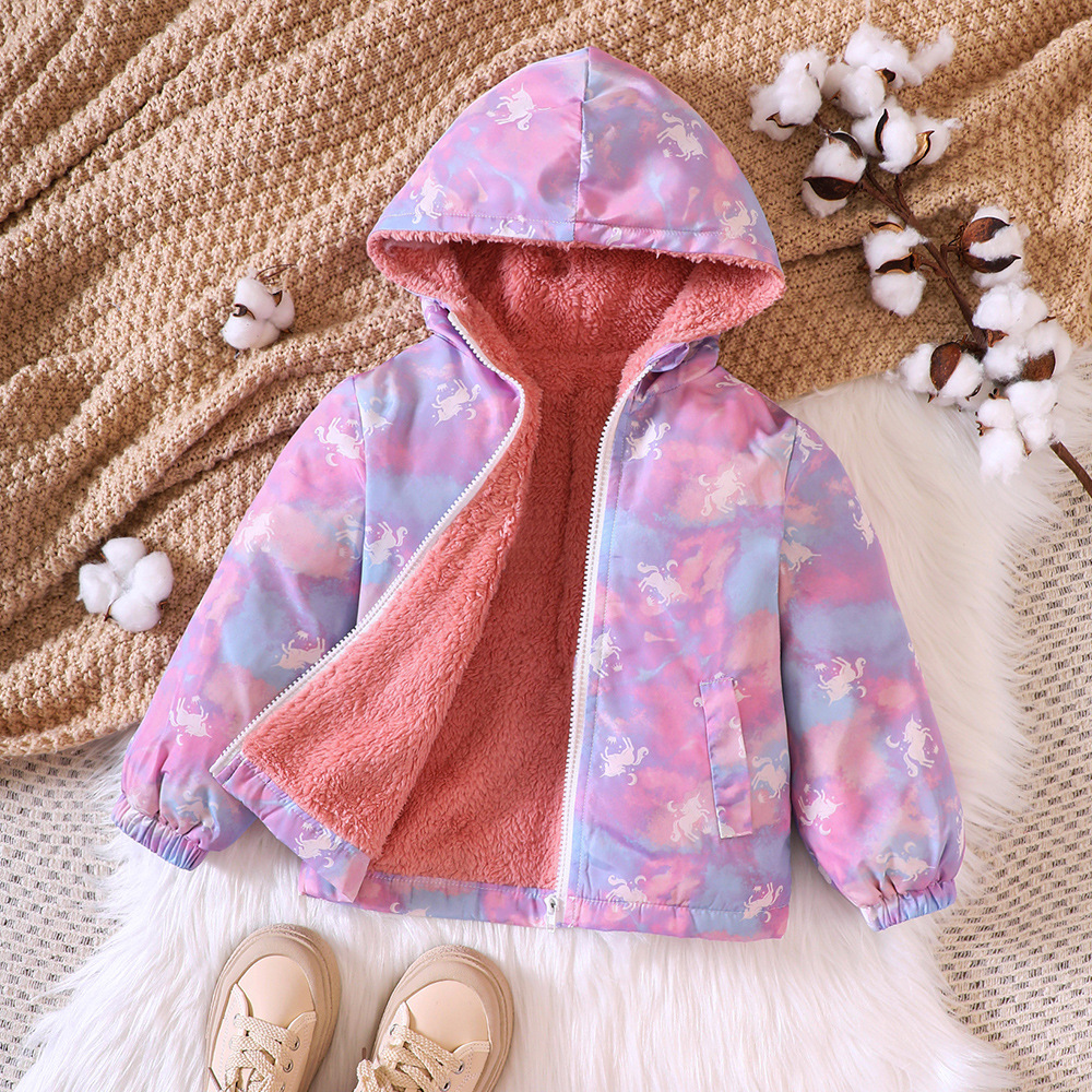 EW Children's Clothing New Product for Girls' Autumn and Winter Cartoon Plush Thick Hooded Jacket WT466-A_voghion.com