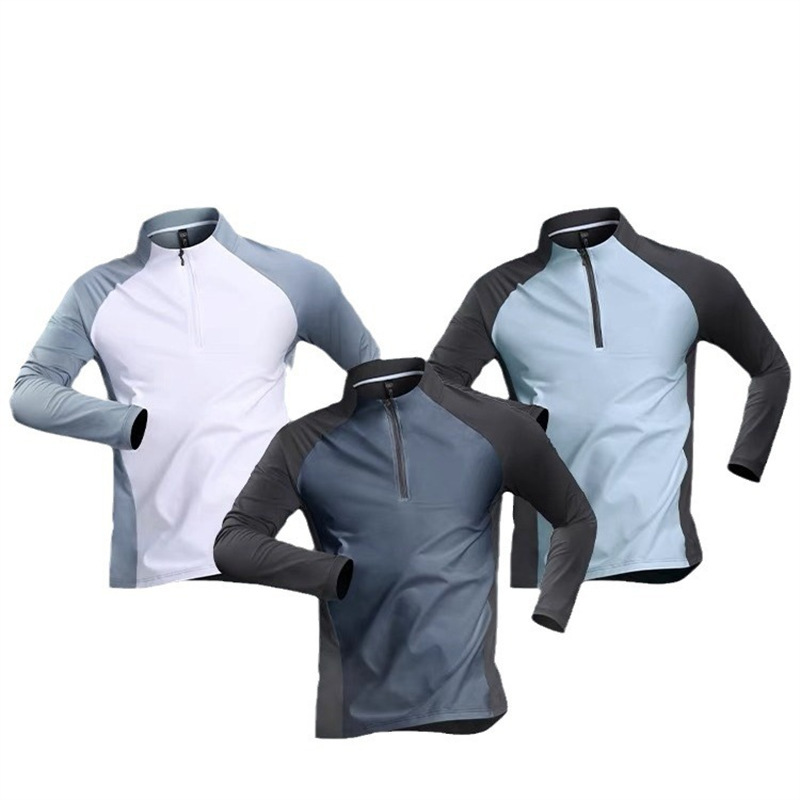 Ropa de entrenamiento con media cremallera de comercio exterior, ropa de secado de velocidad para hombres, mangas largas, primavera y otoño, verano, deportes, atletismo, camisetas para correr