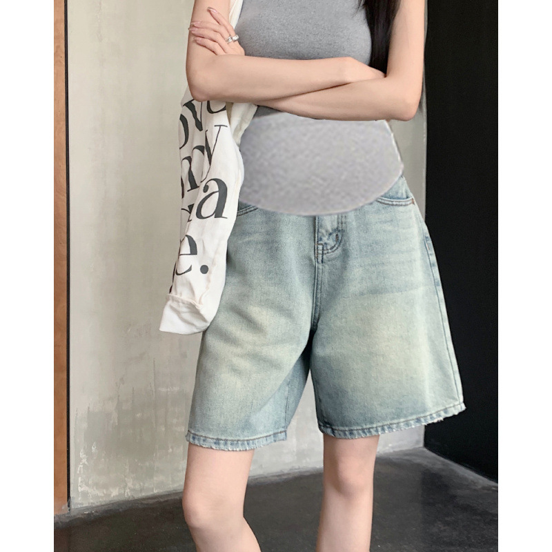 Maternity Denim Shorts for Women, Summer Thin Style, Vintage Retro Five-Point Loose Fit, Slimming Casual Plus-Size Wide-Leg Pants
