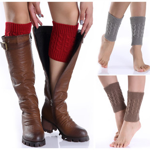 Cross-Border European and American New 8-Character Hemp Pattern Short Socks for Women Autumn and Winter Woolen Knitted Warm Leggings Boot Covers 9 Colors