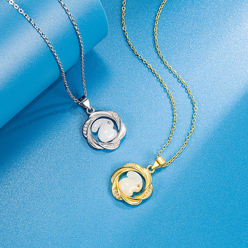 Jingdong Tmall Chinese Style Jade Rabbit Necklace Pendant Women's Character Personalized Clavicle Chain Cute Internet Celebrity Pendant Jewelry