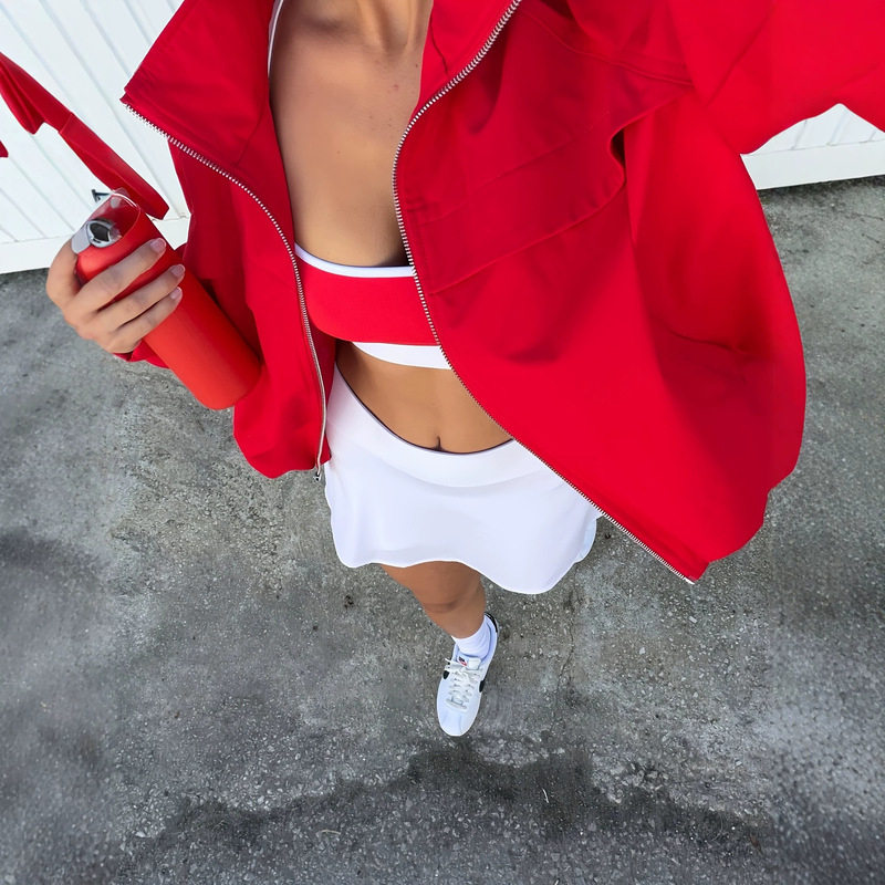 Cross-border red short jacket for women, spring and autumn thin casual sports style coat, loose and versatile, fashionable and trendy jacket