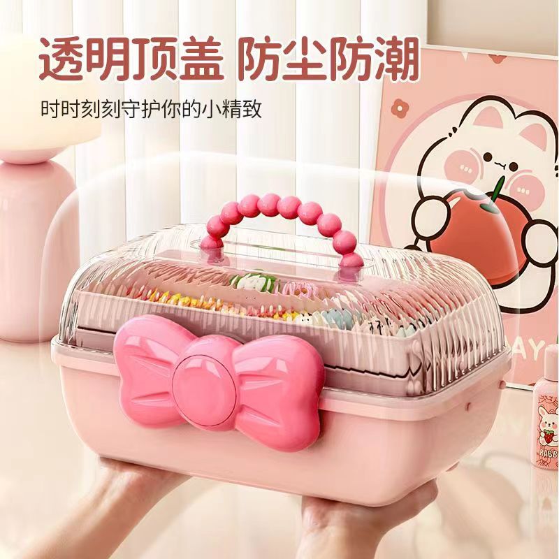 子供のアクセサリーの箱の蝶結びの3層の収納箱の家庭用カードの髪飾りのおもちゃのスーツケース|undefined