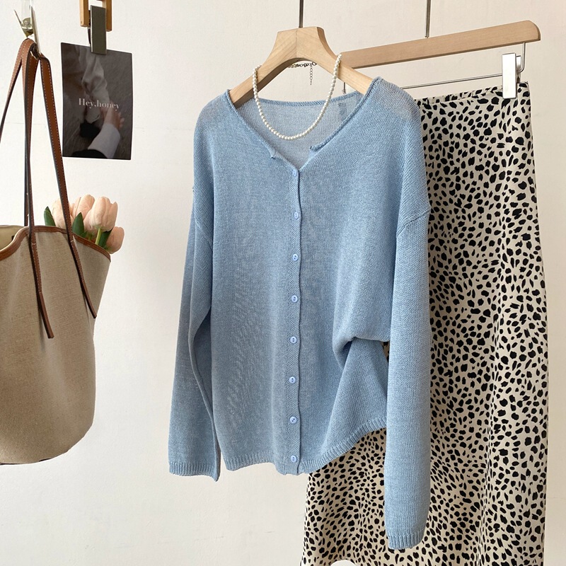 26 Spring and Summer New Products Jin Imported Japanese Paper Yarn Round Neck Rolled Edge Long-Sleeved Knitwear Cardigan Sweat-Absorbent, Breathable and Sun-Proof 5535
