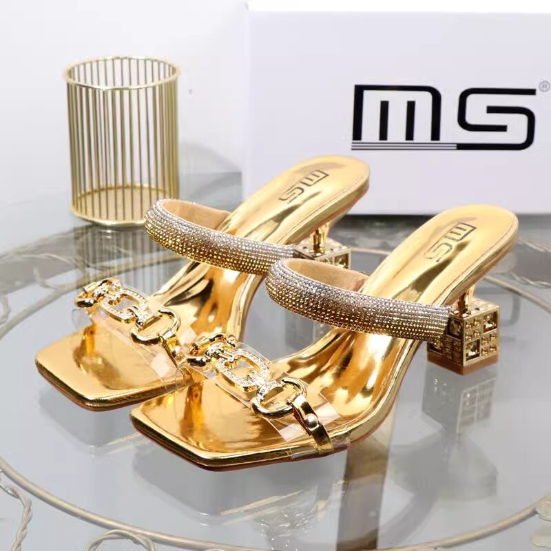 plus size Sandals and Slippers Women's 2024 Summer New High Heel Sandals Korean Style Slide-off Rhinestone Slippers Fashion Thick Heel Shoes plus size Sandals and Slippers Women's 2024 Summer New High Heel Sandals Korean Style Slide-off Rhinestone Slippers Fashion Thick Heel Shoes