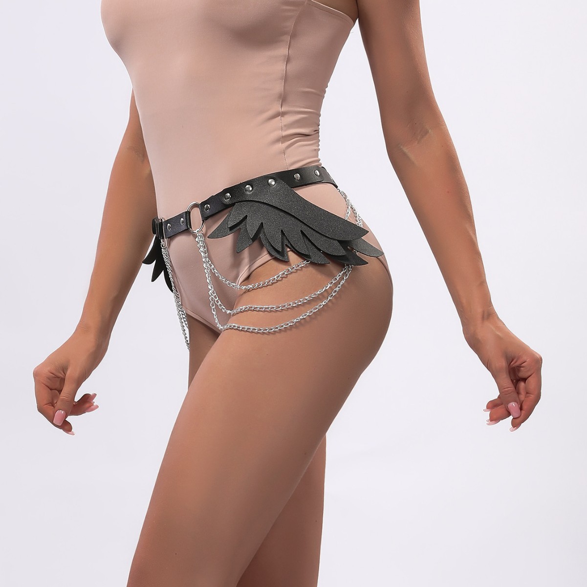 Angel Wing Faux Leather Body Harness Set with Chains for Women