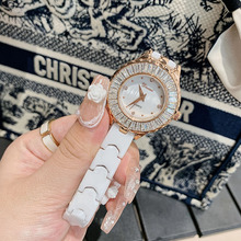 蒂米妮DINIMI新款韩版女表潮流时尚女士气质白色陶瓷表带镶钻手表