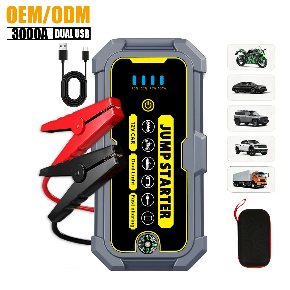 Портативное пусковое устройство для автомобиля 12В, универсальное для дизельных и бензиновых двигателей, 3000А, большой емкости, мощный источник питания для запуска
